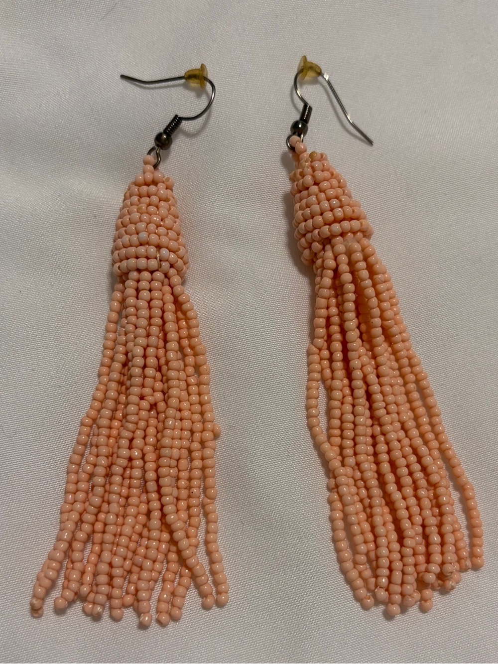 Peach Seed-Bead Tassel Drop Earrings for Women